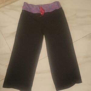 Black Lulu Capri  Wide-Leg Yoga Pants with Purple Heather Waistband